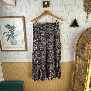 Shein Black Floral Tiered Spring Skirt - Size - Large